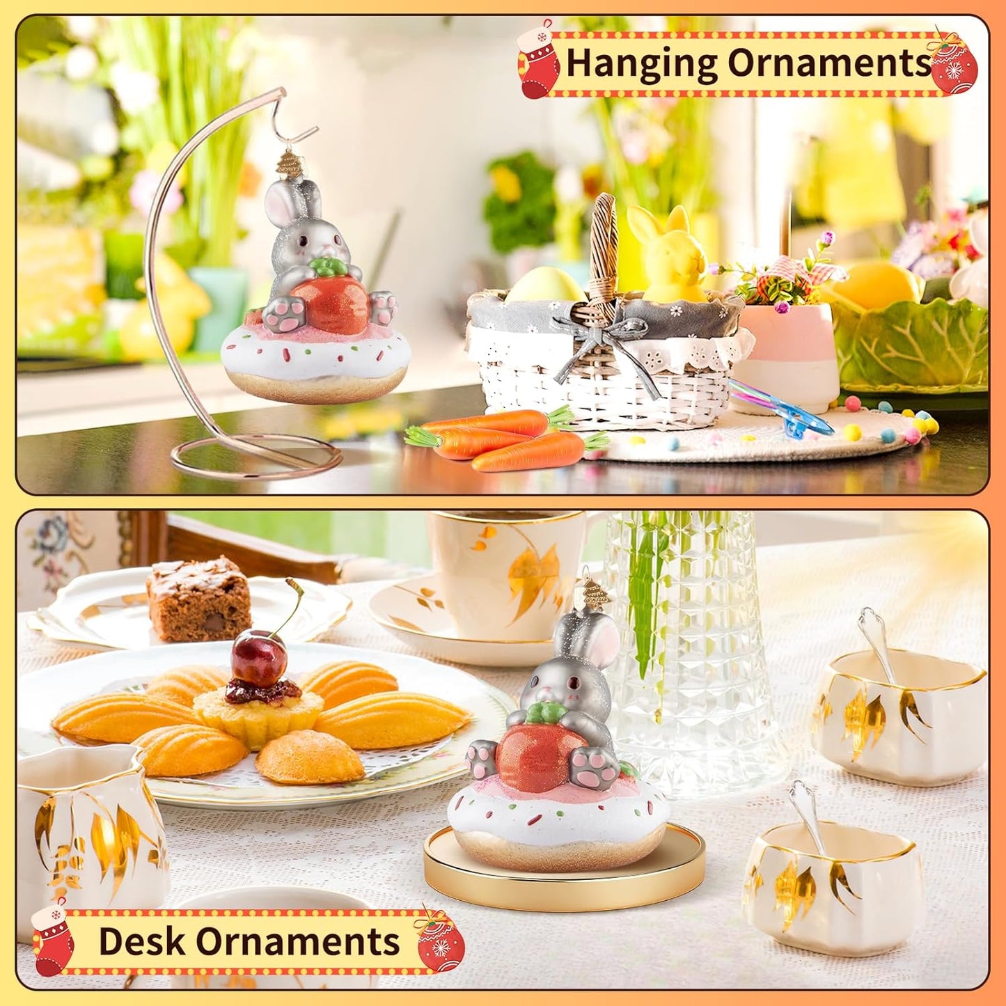 Rabbit Donut Christmas Tree Ornaments,Blown Glass Ornaments,Personalized Rabbit Collection Hanging Ornaments,Donut Pendant Ornament,Christmas Decorations for Animal Lovers Holiday Party Gifts