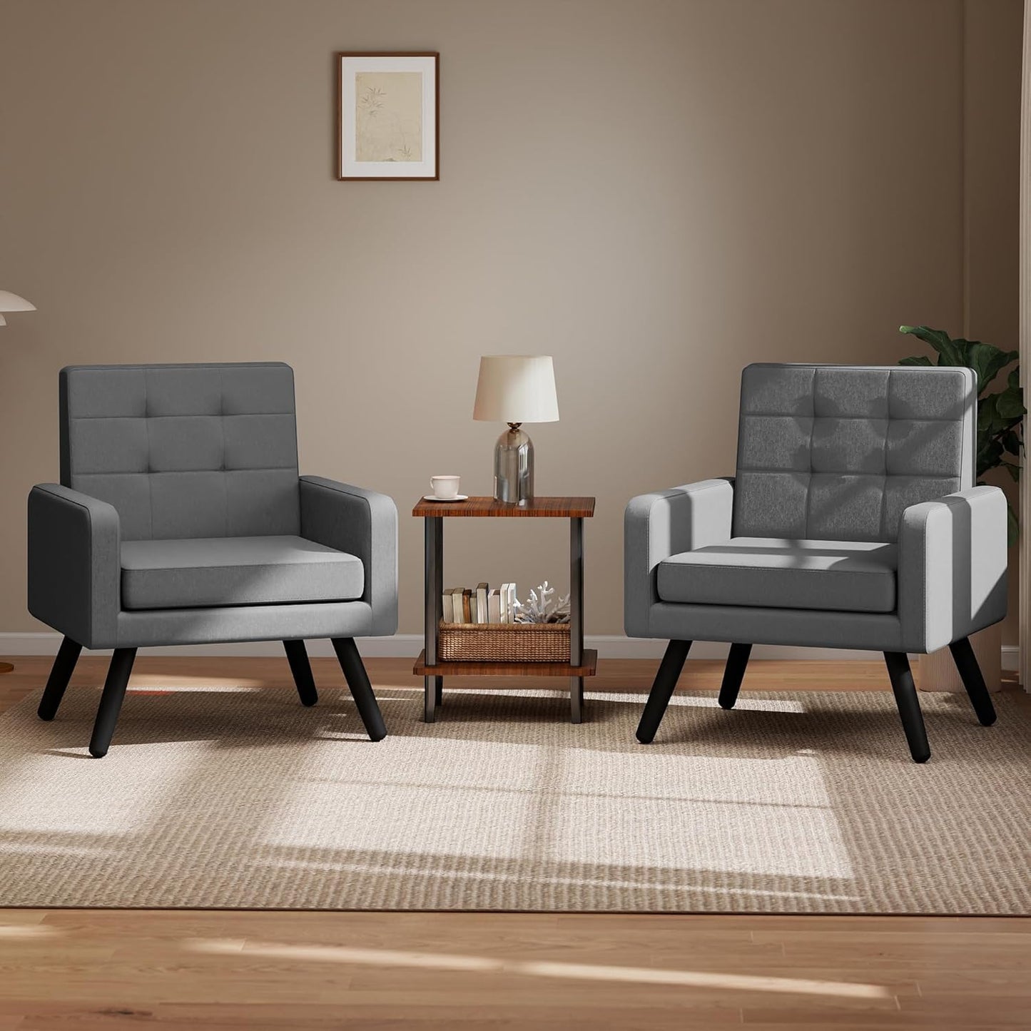 Kromax Mid-Century Modern Accent Chair Set of 2 for Living Room, 496 Lb. Weight Capacity, Dual Armrests, Comfy Extra Large Seat, Timeless Style Perfect for Reading & Relaxing, Dark Grey