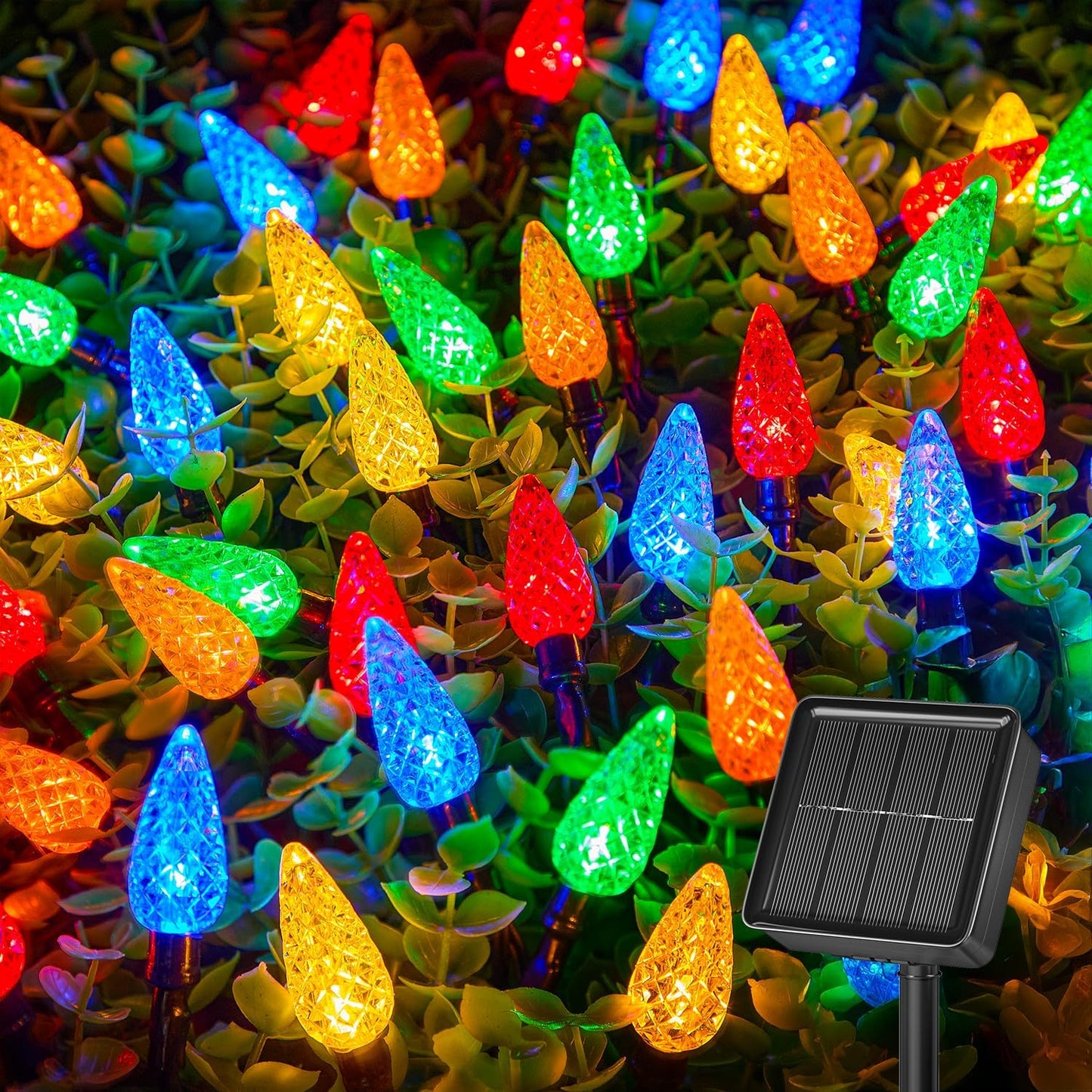 Brightown LED C6 Solar String Lights Outdoor Waterproof Fairy Lights, 22.64ft 50 LEDs Multicolor Solar Christmas Lights Outdoor, Christmas Decorations for Christmas Garden Yard Fence Patio Party Decor