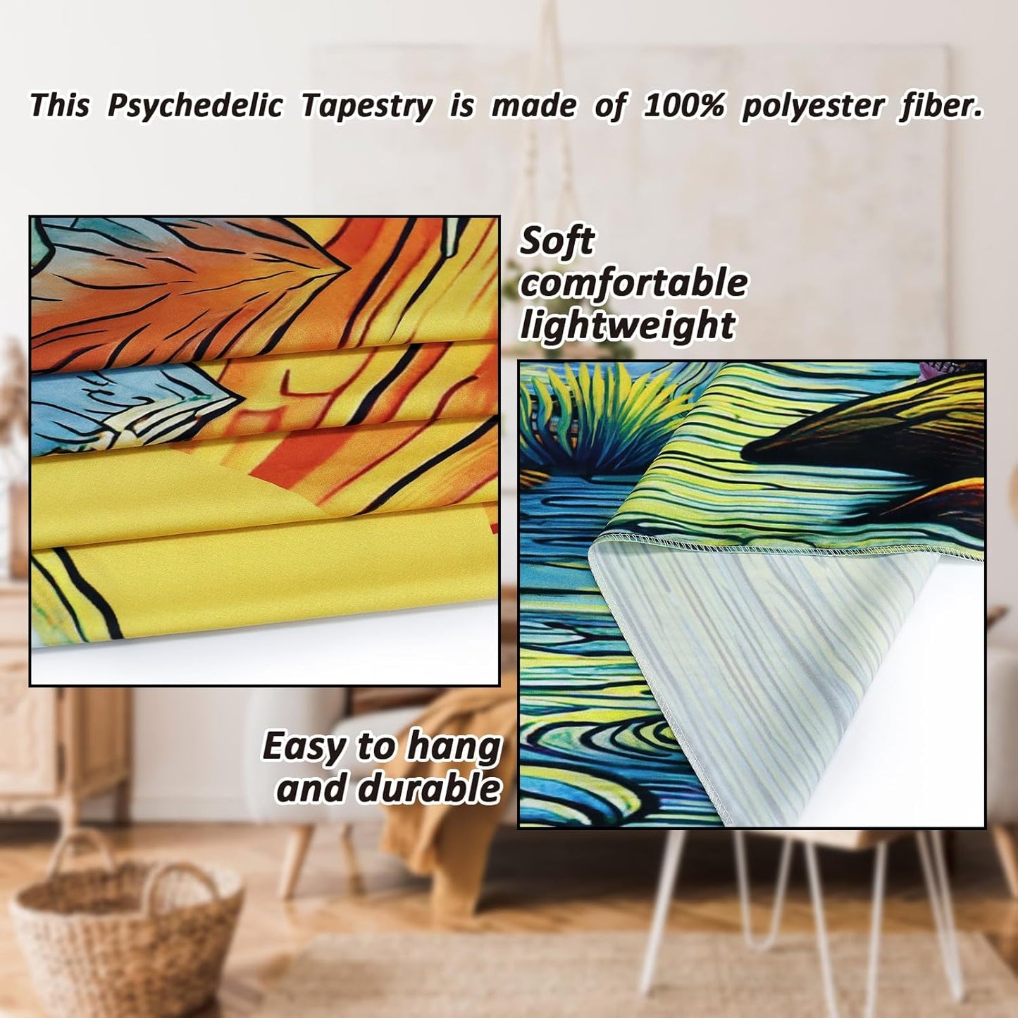 Serborlur Boho Sun Mountain Tapestry Trippy Forest Tree Tapestry Vintage Aesthetic Magic River Tapestries Nature Landscape Wall Hanging for Bedroom Home Decor (70.8" x 92.5")