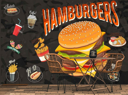 Restaurant or Coffee Shop Fast Food menu King Size Burger Mural for Restaurant Wall Decorations and advertisements（Not Peel and Stick）