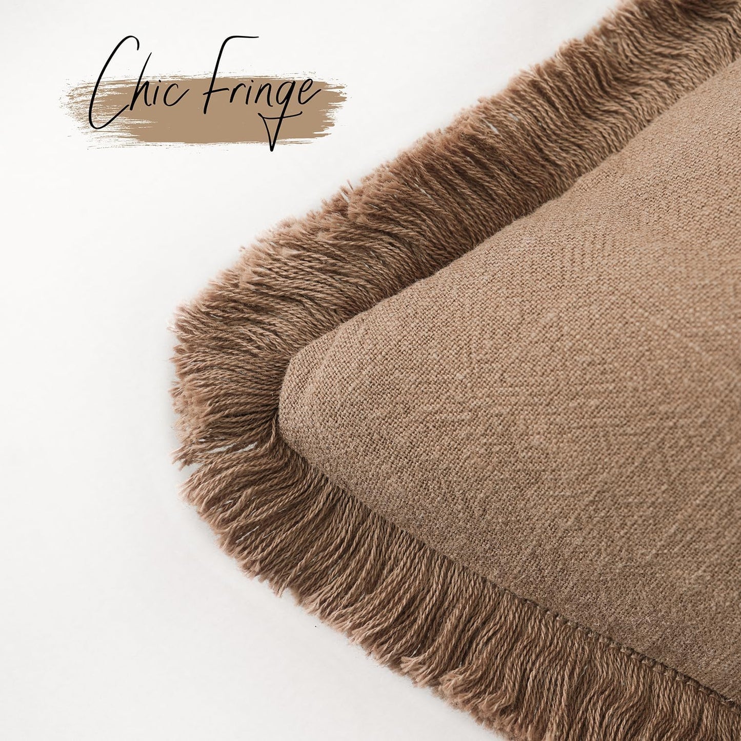 Foindtower Set of 2 Decorative Linen Fringe Throw Pillow Covers Cozy Boho Farmhouse Cushion Cover with Tassels Soft Accent Pillowcase for Couch Sofa Bed Living Room Home Decor, 26×26 Inch, Khaki Brown