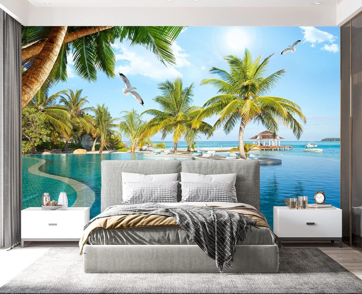 Palm Trees and Blue Sky Summer Island Wall Mural Wallpaper for Bedroom 103" x 69"
