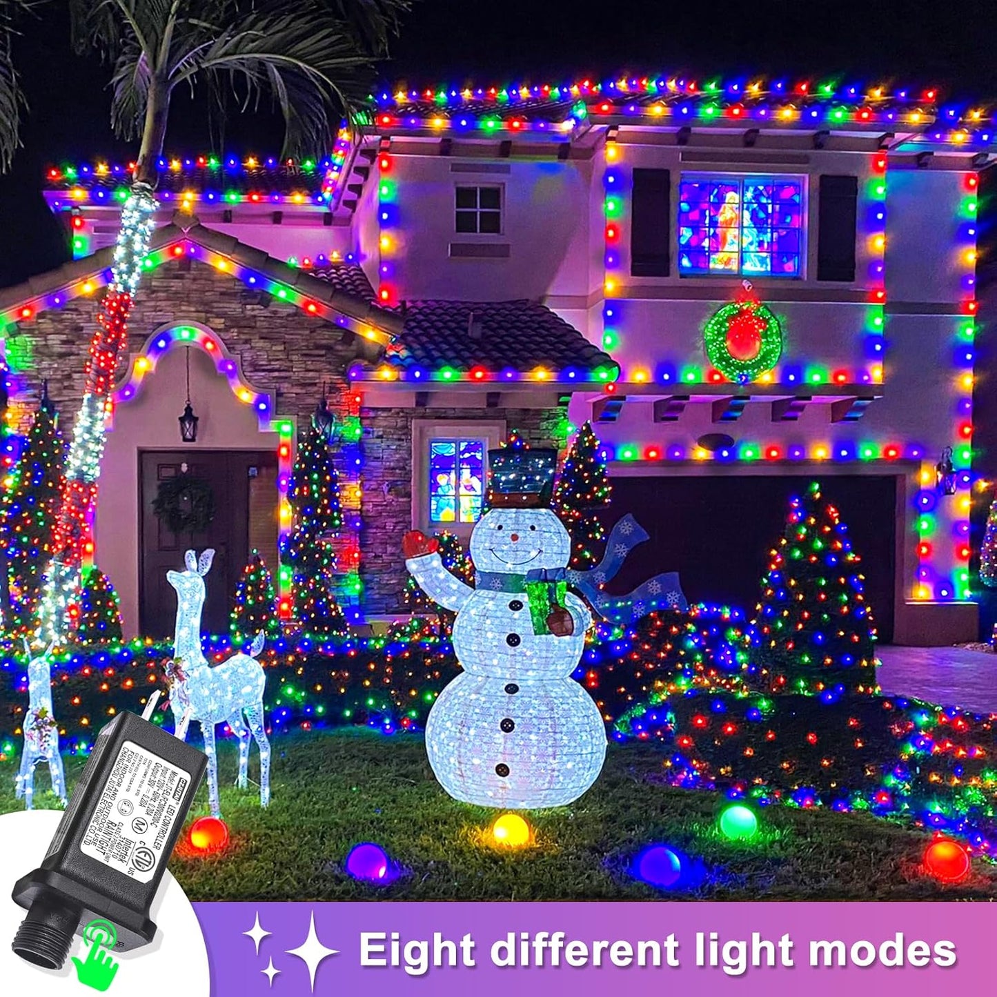 120 LED Christmas Lights Indoor Outdoor, 40ft 8 Modes Clear Wire Christmas String Lights Indoor, Plug in Twinkle Fairy Light for Bedroom Tree Christmas Decorations, Multicolor