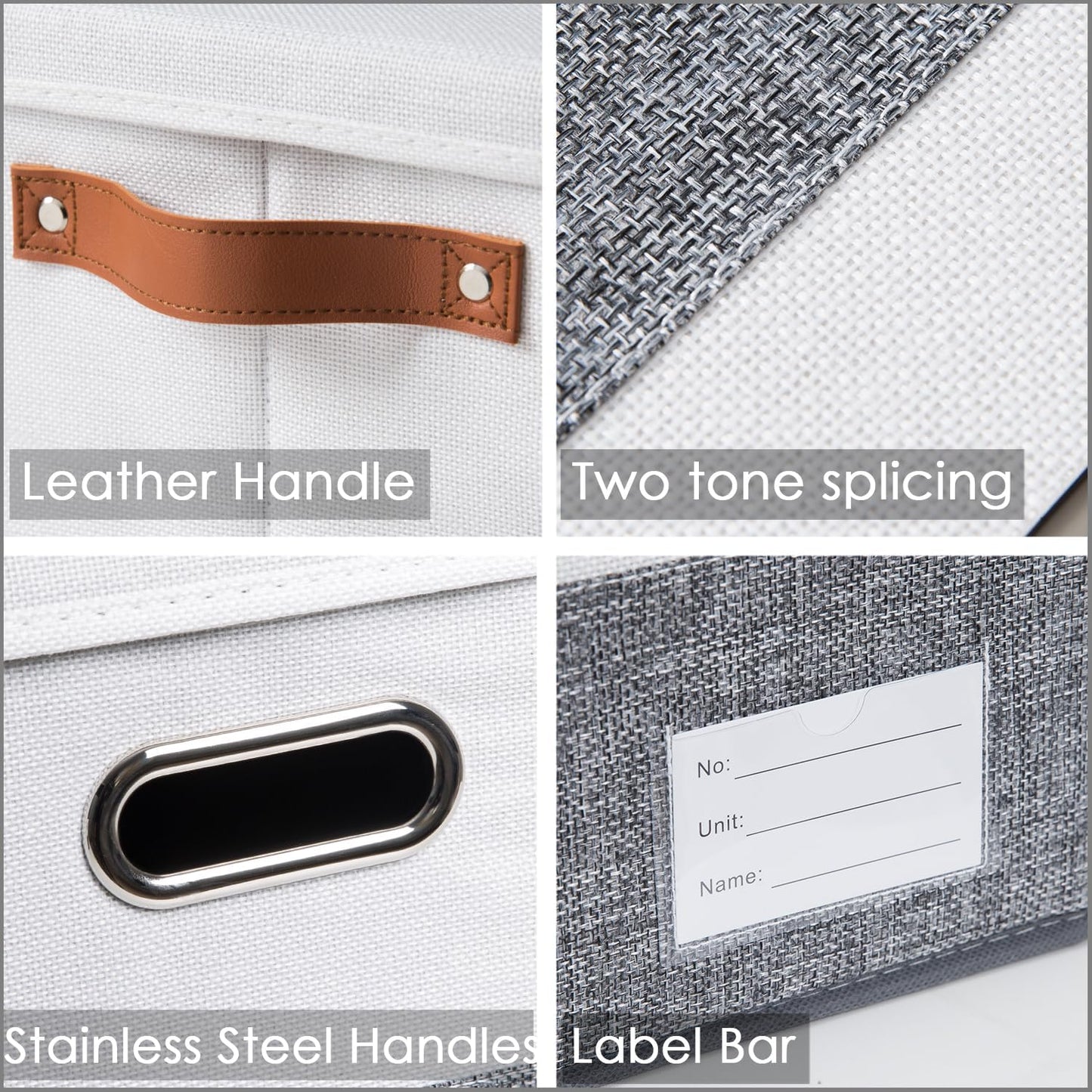 PRANDOM Foldable Storage Bins with Lids [3-Pack] Fabric Collapsible Storage Boxes Baskets Cubes Containers with Handles for Closet Living Room Bedroom (Grey & White 17.7x11.8x11.8'')