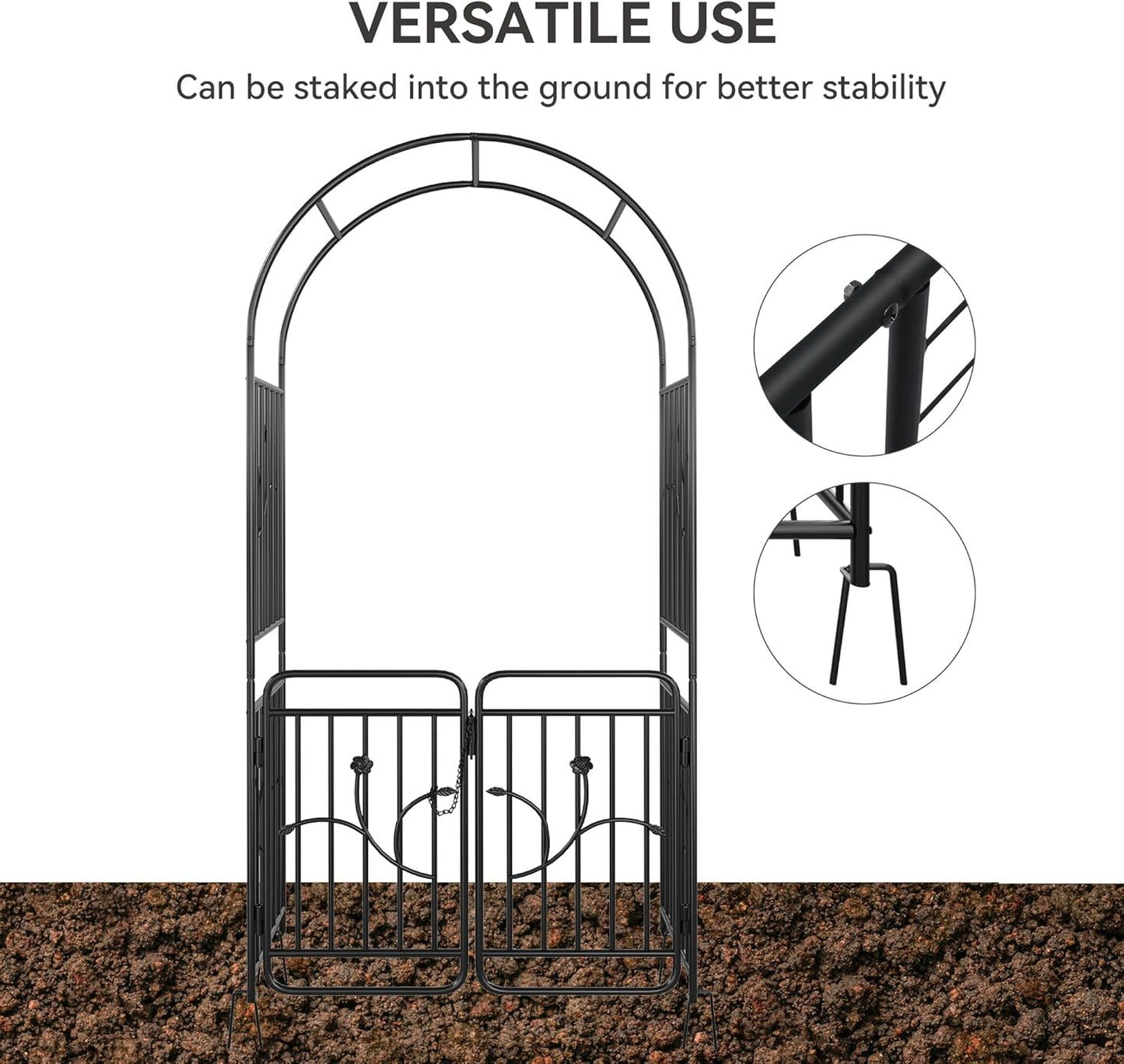 YITAHOME Metal Garden Arbor with Gate, Garden Arch for Climbing Plants Outdoor, Wedding Arches for Ceremony, Black Garden Archway for Backyard, Lawn and Patio