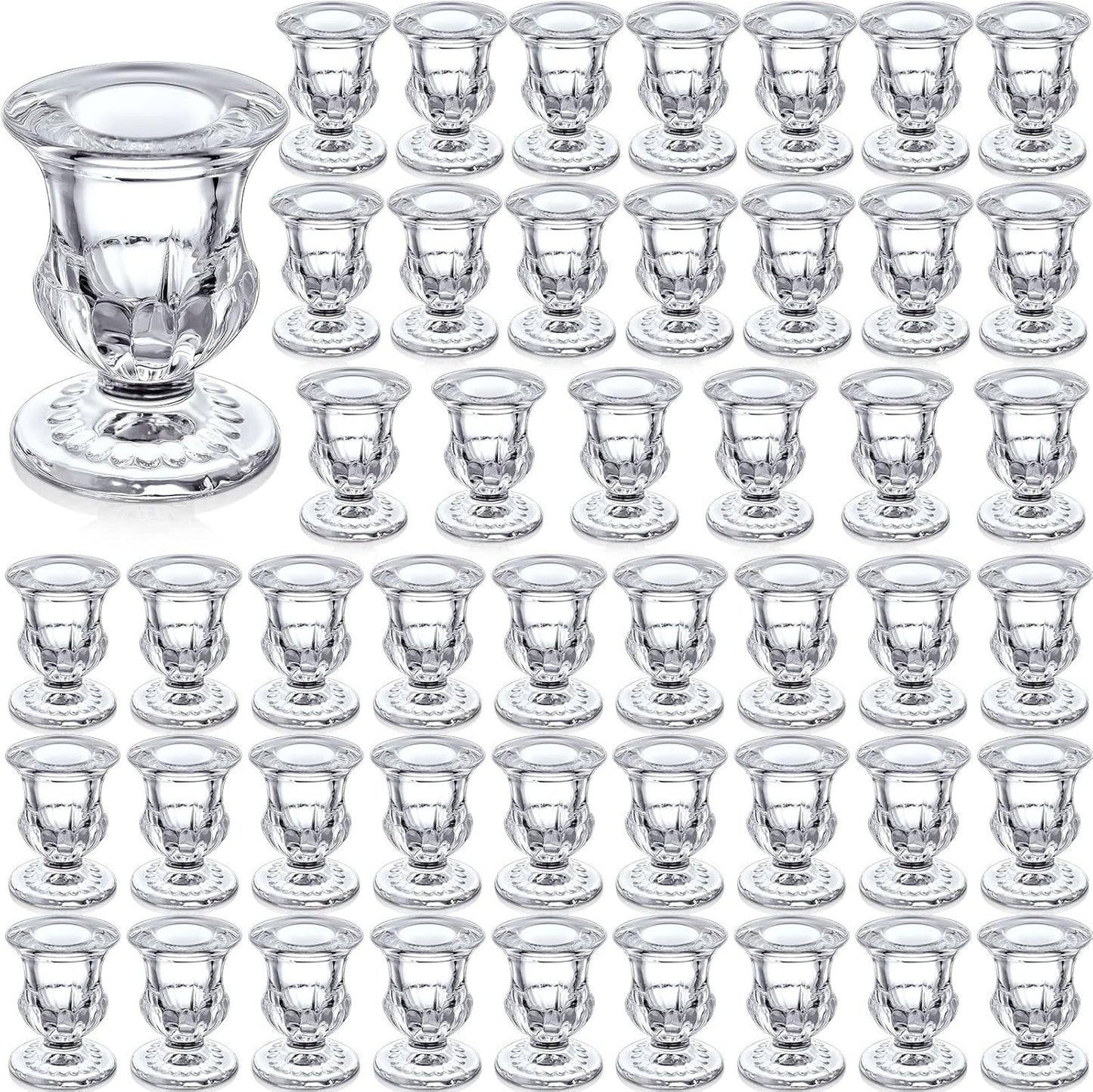 Foaincore 48 Pcs Glass Candlestick Holders Bulk 2.5 Inch Taper Candle Holders Small Ritual Candle Stand Table Centerpieces for Wedding Christmas Valentine's Festival Party Dining Decorations