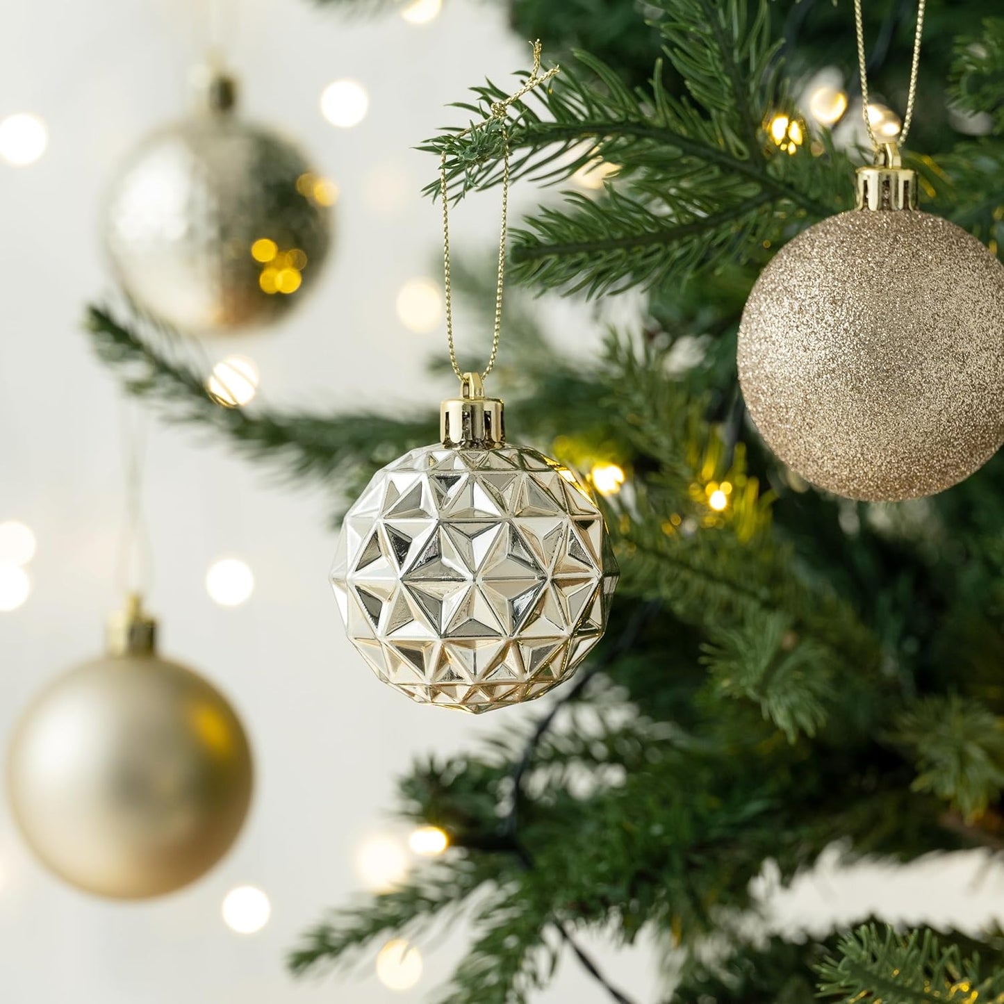 Valery Madelyn Christmas Tree Decorations Ornament Set for Fall Halloween, 50ct 2.36 Inches Champagne Shatterproof Christmas Ball Ornaments Hanging Xmas Holiday Party Decor