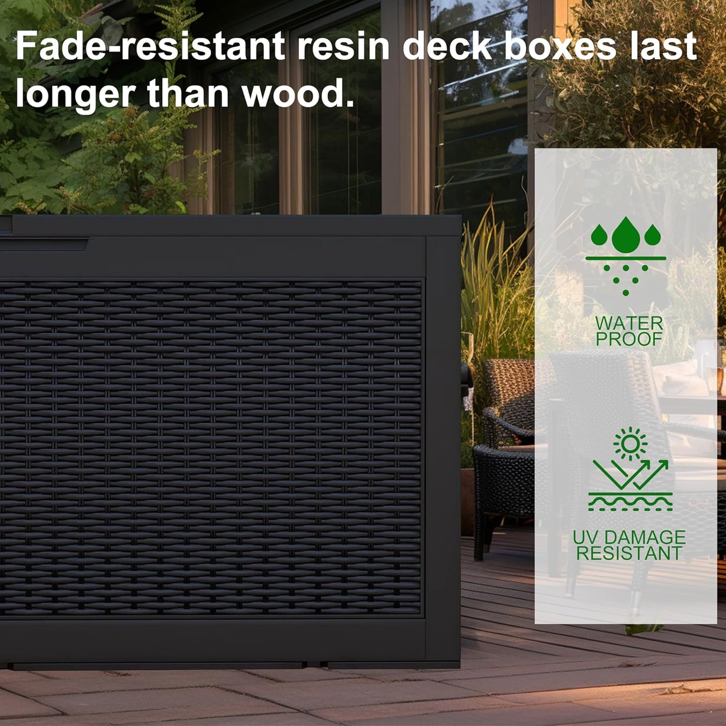 100 Gallon Outdoor Deck Box,Storage Lockable Waterproof Patio Furniture,Garden Tools,Cushions,Pool Accessories Outside Storage Resin Box(Black)
