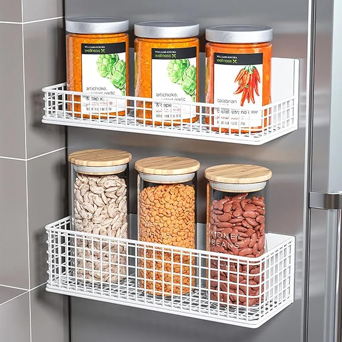 Magnetic Basket Fridge Organizer Wire Bins Pencil Holder Whiteboard Accessories Home Kitchen Organization (Black-Low)