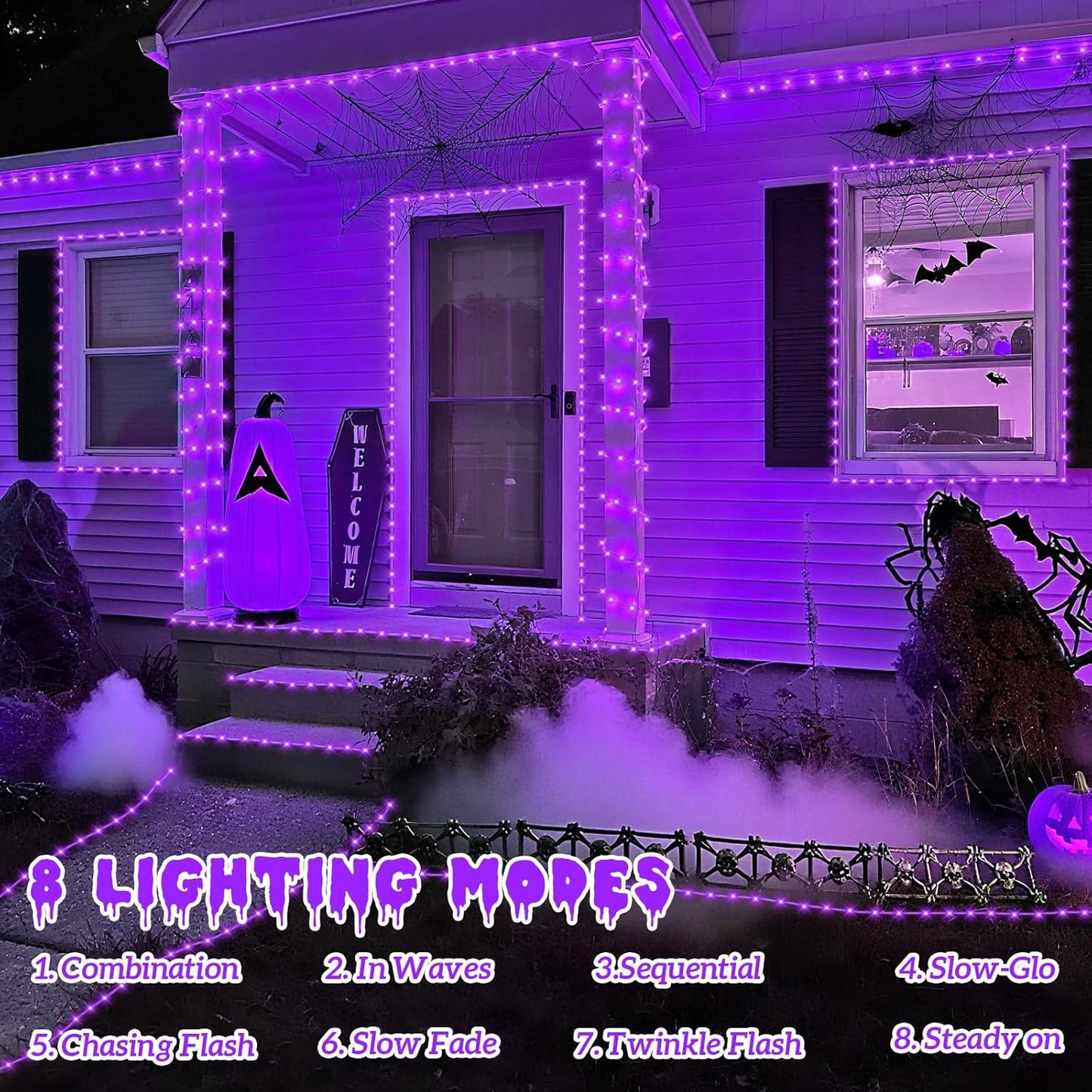 YEGUO 2 Packs Each 33ft 100 LED Solar Rope Lights Outdoor Waterproof, Purple String Lights for Outside, 8 Modes Fairy Lights in Clear Thin Tube for Camping Fence Patio Garden Trampoline Deck