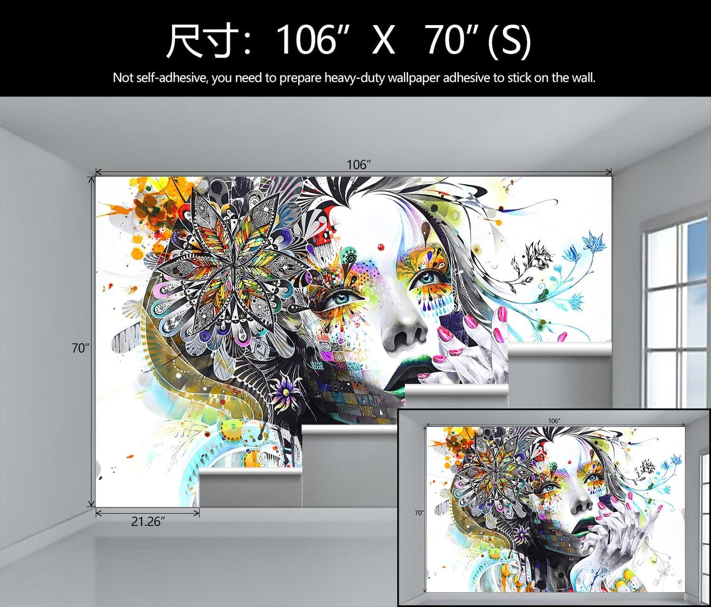 Colorful Graffiti Art Wallpaper Mural for Dressing Room Beauty Nail Salon (Not Peel and Stick)