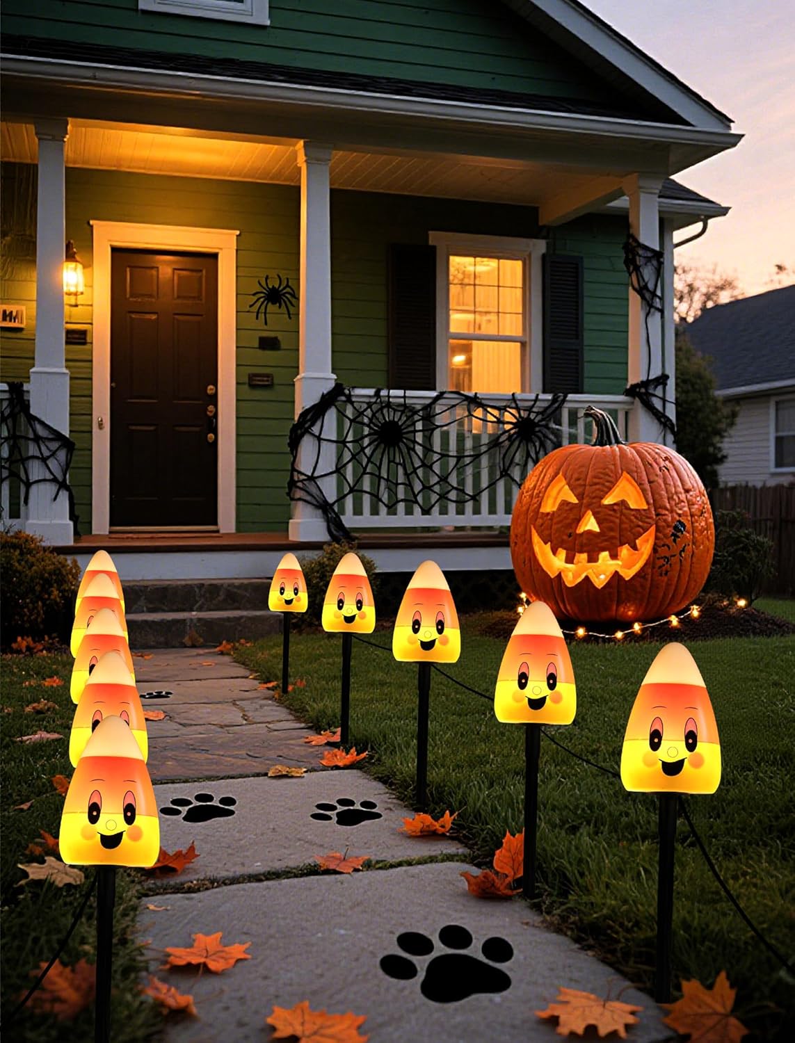 5 Pack Enchanting Candy Corn Pathway Lights Outdoor, UL Certified Plug-in Halloween Decorations, Whimsical Waterproof Yard Stakes for a Magical Trick-or-Treat Walkway & Festive Garden Party