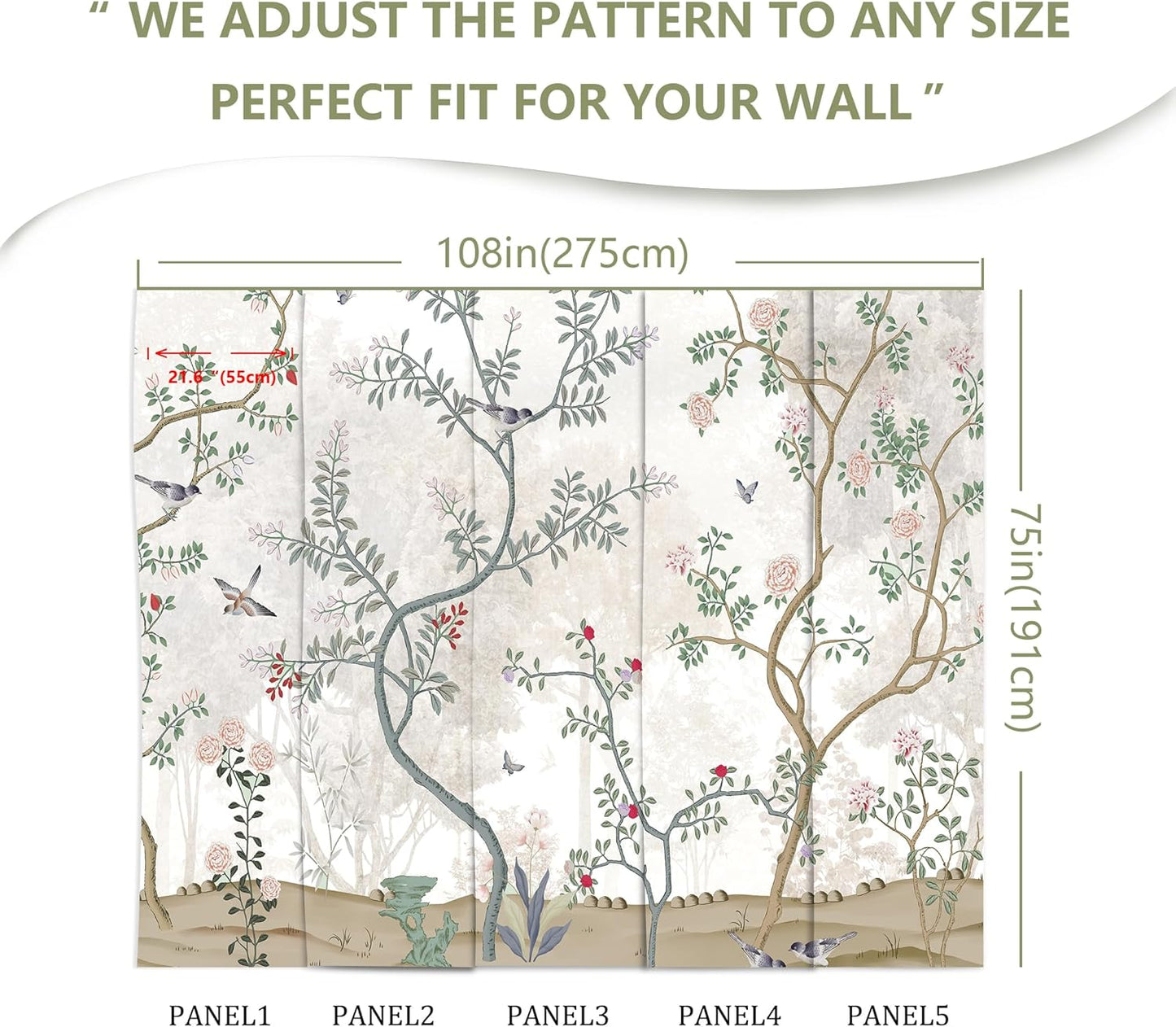 Modern Flower Bird Wallpaper Forest Mural for Bedroom Living Room (Not Peel n' Stick)