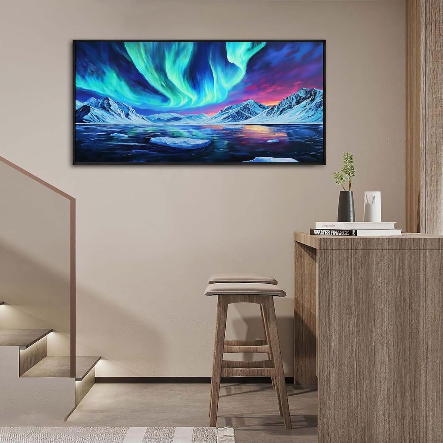 yiijeah Canvas Wall Art - Living Room Wall Decor Blue Aurora Scenery Paintings Framed Wall Pictures Artowrk for Walls Bedroom Nature Waterfall Landscape for Office Home Decor