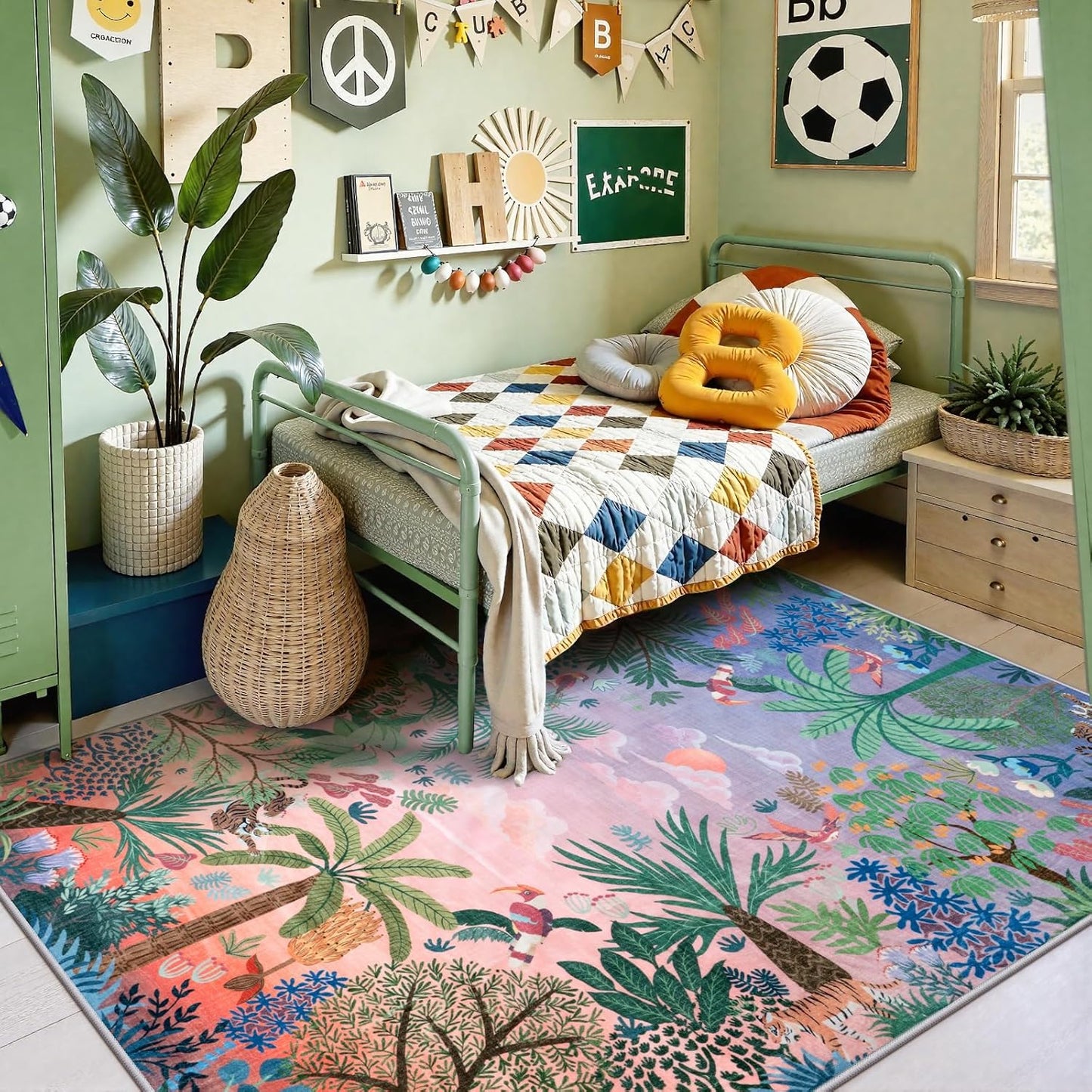 LIVEBOX Jungle Rugs 5x7 Kids Rugs for Bedroom Girls, Soft Lavender Rug for Nursery Baby Room, Non-Slip Girls Bedroom Rug, Machine Washable Purple Modern Dining Room Floor Carpet