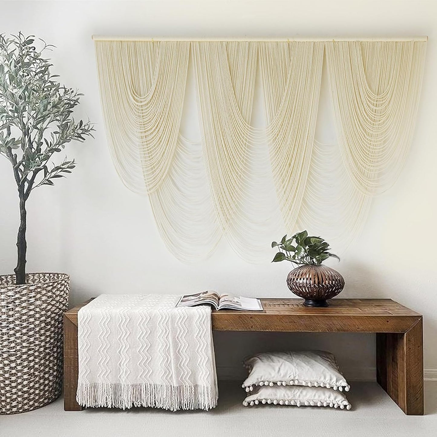 Macrame Wall Hanging Large Macrame Wall Decor Yarn Art 57" W x 41" L For Headboard Bedroom Living Room Craftsmanship Fiber Home Art