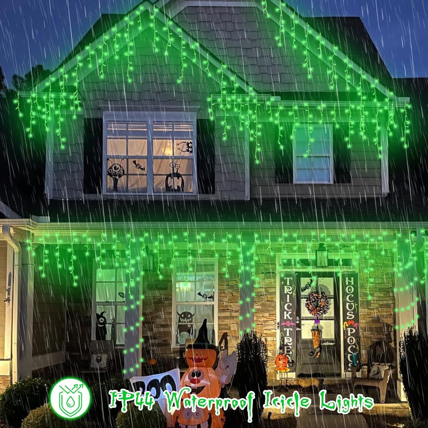 YEGUO 33ft 400 LED Green Icicle Halloween Lights Outdoor Waterproof, 80 Drops Icicle Light Connectable, 8 Modes Icicle String Lights with Memory