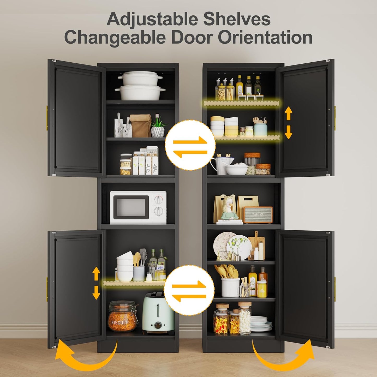 Tall Narrow Storage Cabinet 66.93" H Tall Bathroom Cabinet Metal Pantry Cabinets, 4 Adjustable Shelves for Kitchen, Home Office, Living Room, Dinning Room (16 inches Wide Black)