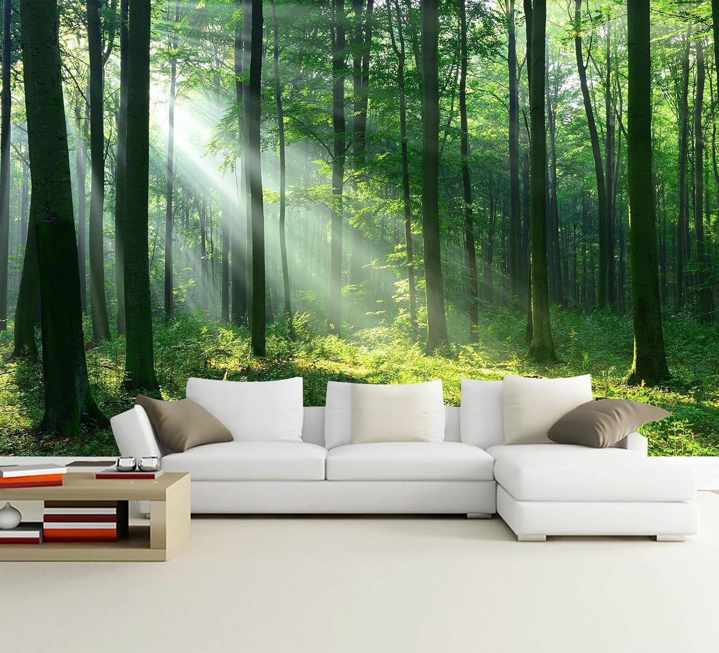 WFBHUA-Green Woodland Wallpaper Mural Foggy Forest Tree Wallpaper Nature Landscape Wall Murals for Bathroom Living Room (Not Peel and Stick)