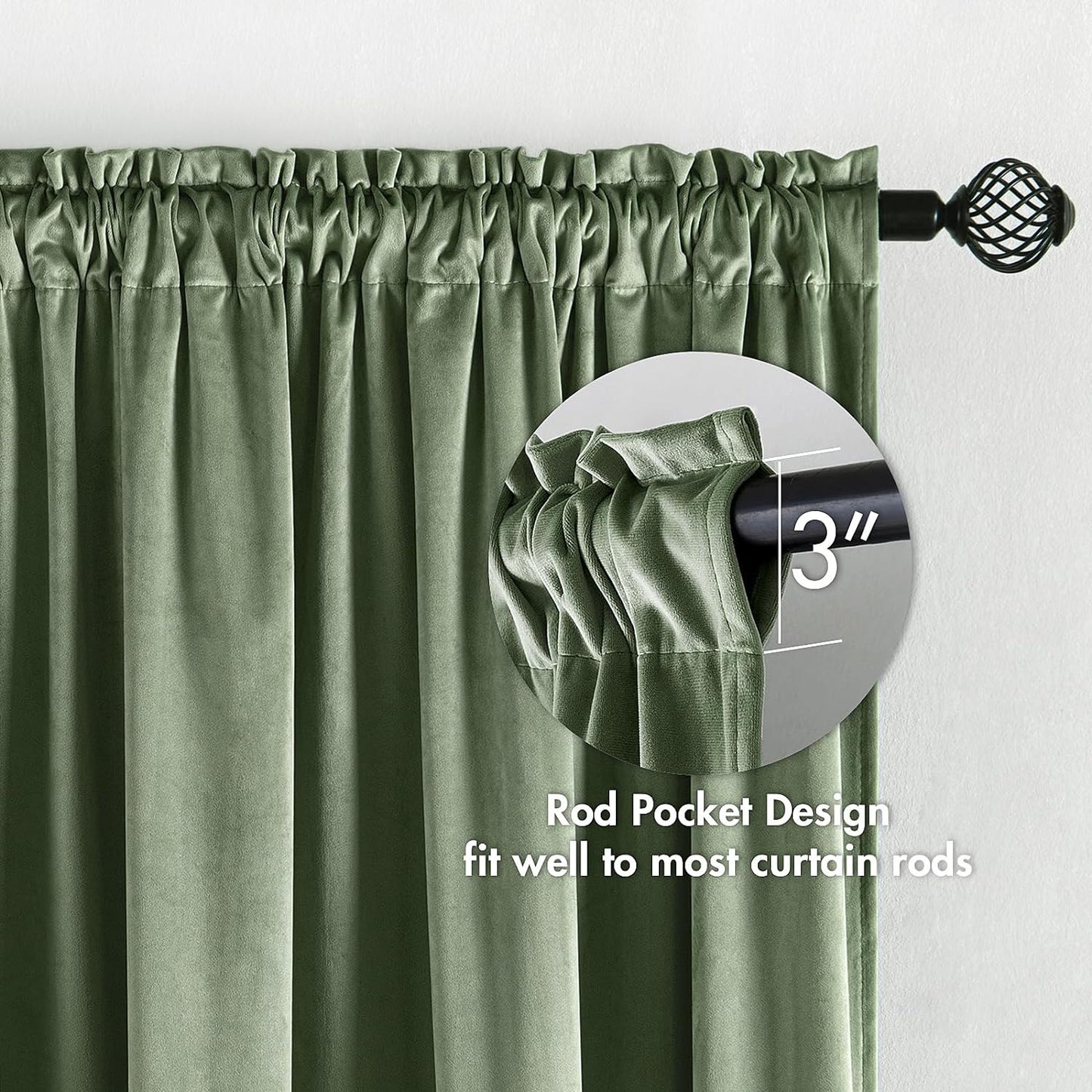 MIULEE Velvet Curtains Sage Green Thermal Insulated Blackout Curtain Drapes for Bedroom Living Room Darkening 90 Inches Long Curtains Panels Rod Pocket Set of 2