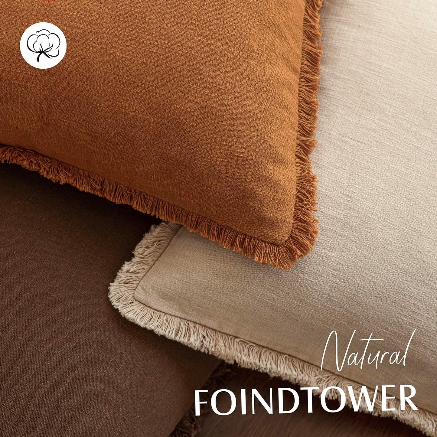 Foindtower Set of 2 Decorative Linen Fringe Lumbar Throw Pillow Covers Boho Farmhouse Cushion Cover with Tassels Soft Accent Pillowcase for Couch Sofa Bed Living Room Home Decor,12×20 Inch,Orange