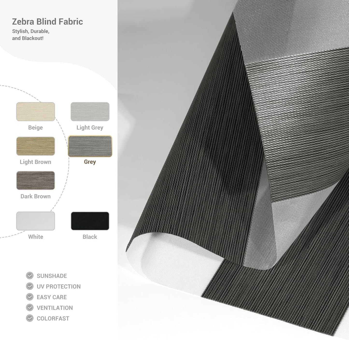 Cordless Zebra Blinds for Windows, Blackout Interior Blinds,Easy to Install,UV Protection,for Offices and Home,Custom Roller Shades, Mousse Grey,47" W x 48" H