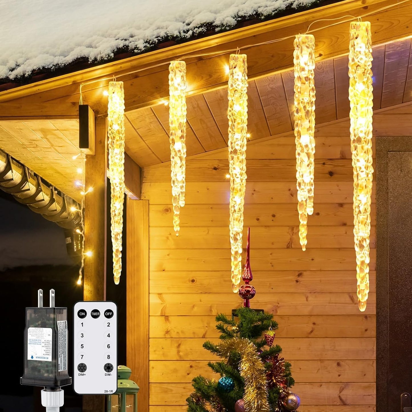 Icicle Lights for Outside, 2 Pack Total 40ft 40 Tubes 200 LED Ice Shape String Lights, Connectable Hanging Christmas Decoration Lights for Tree Patio Roof Holiday Decor, Warm White