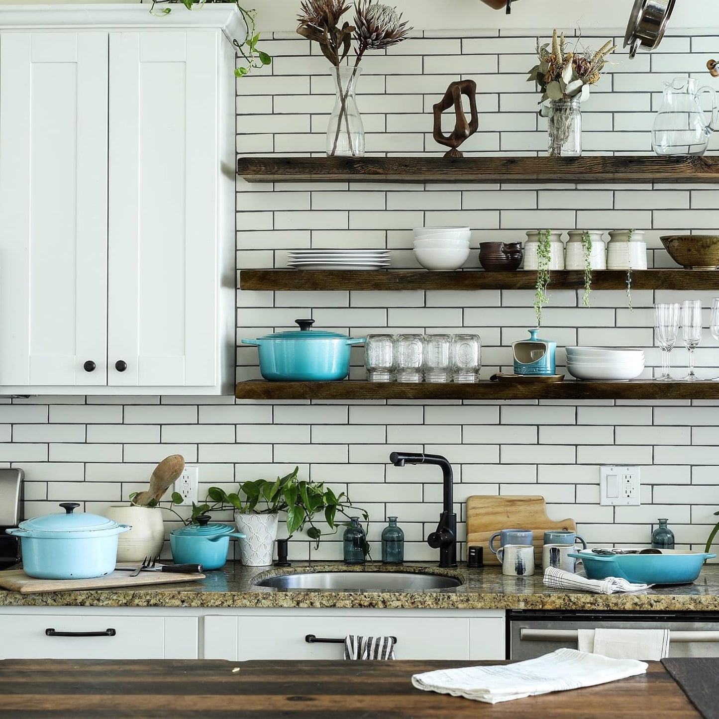 URBANDI, Rustic Floating Shelves, Set of 2, Hidden Bracket, Solid Wood, Heavy Duty, Wall Mounted Shelves, (Dark Brown, 36Wx6D)