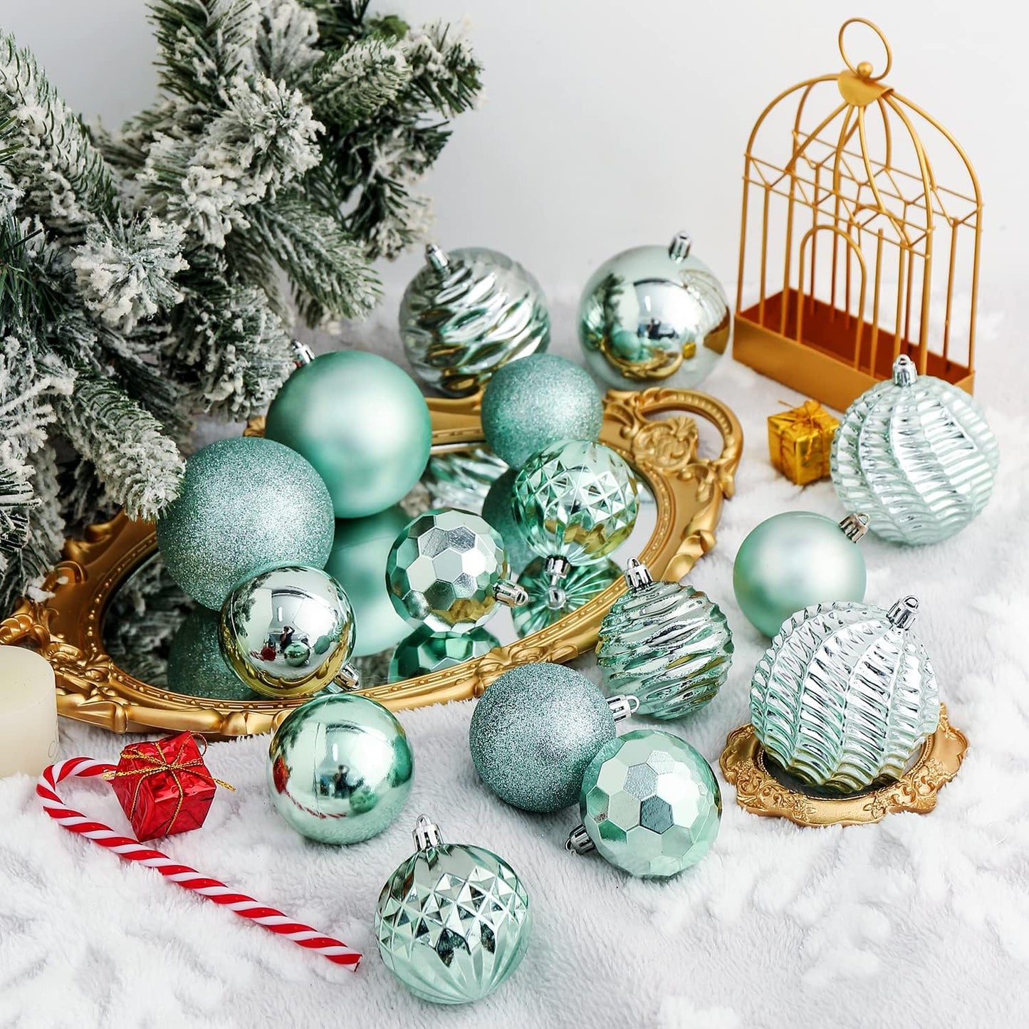 Christmas Ball (2.36", Mint Green) 24ct Christmas Ball Ornaments Shatterproof Xmas Tree Hanging Balls Decorations Perfect for Holiday Wedding Christmas Decor