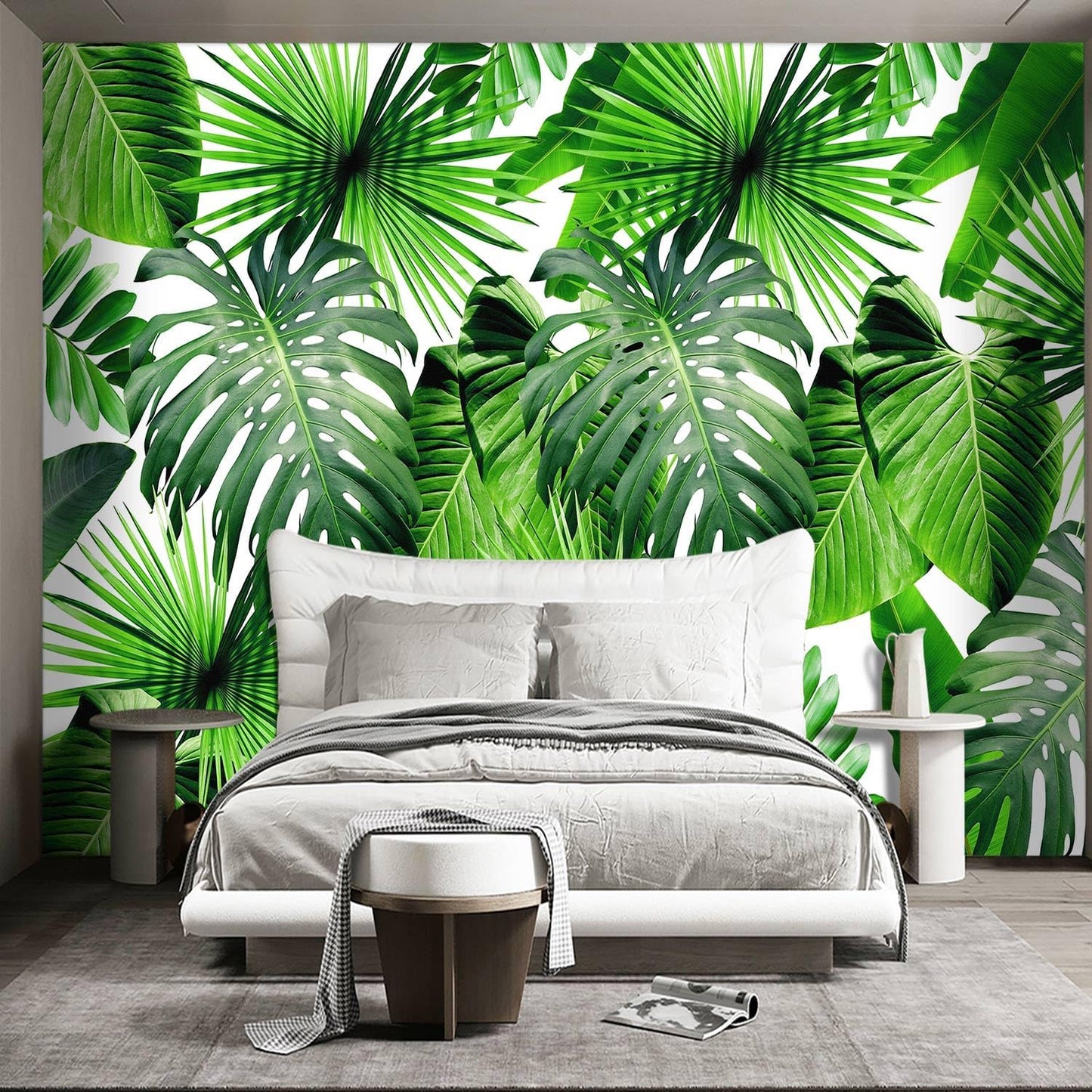 Tropical Green Botanical Leaf Wallpaper Bedroom Plant Mural Room Decor Living Room tv Background Large Wall Mural - 137"x96" (Not Peel and Stick)