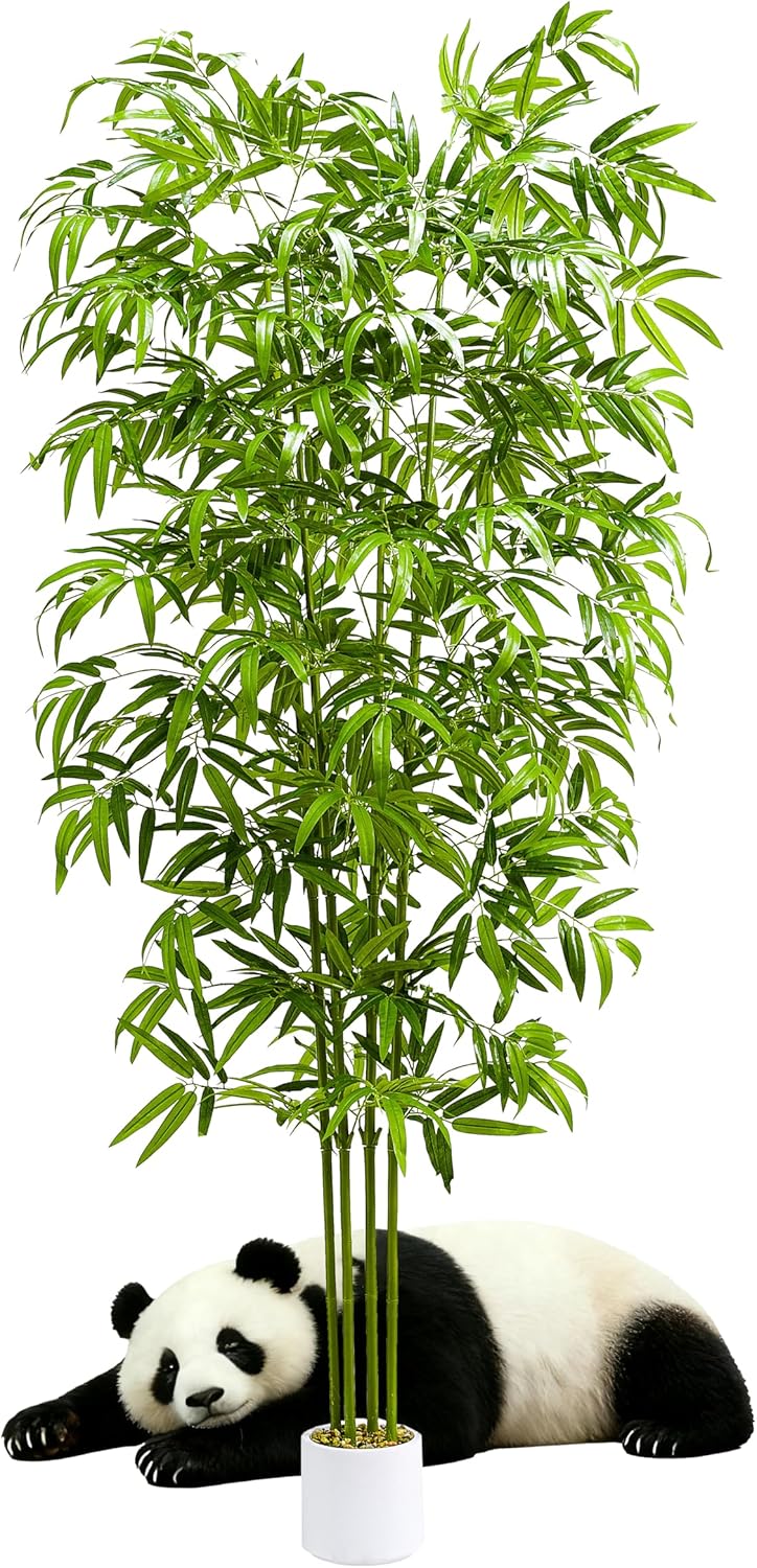 Artificial Tree Fake Plants, Artificial Bamboo Tree 7FT Tall in White Potted, Artificial Tree Indoor Decor Bamboo Silk Tree with Natural Wood Trunk, for Home Office Living Room Modern
