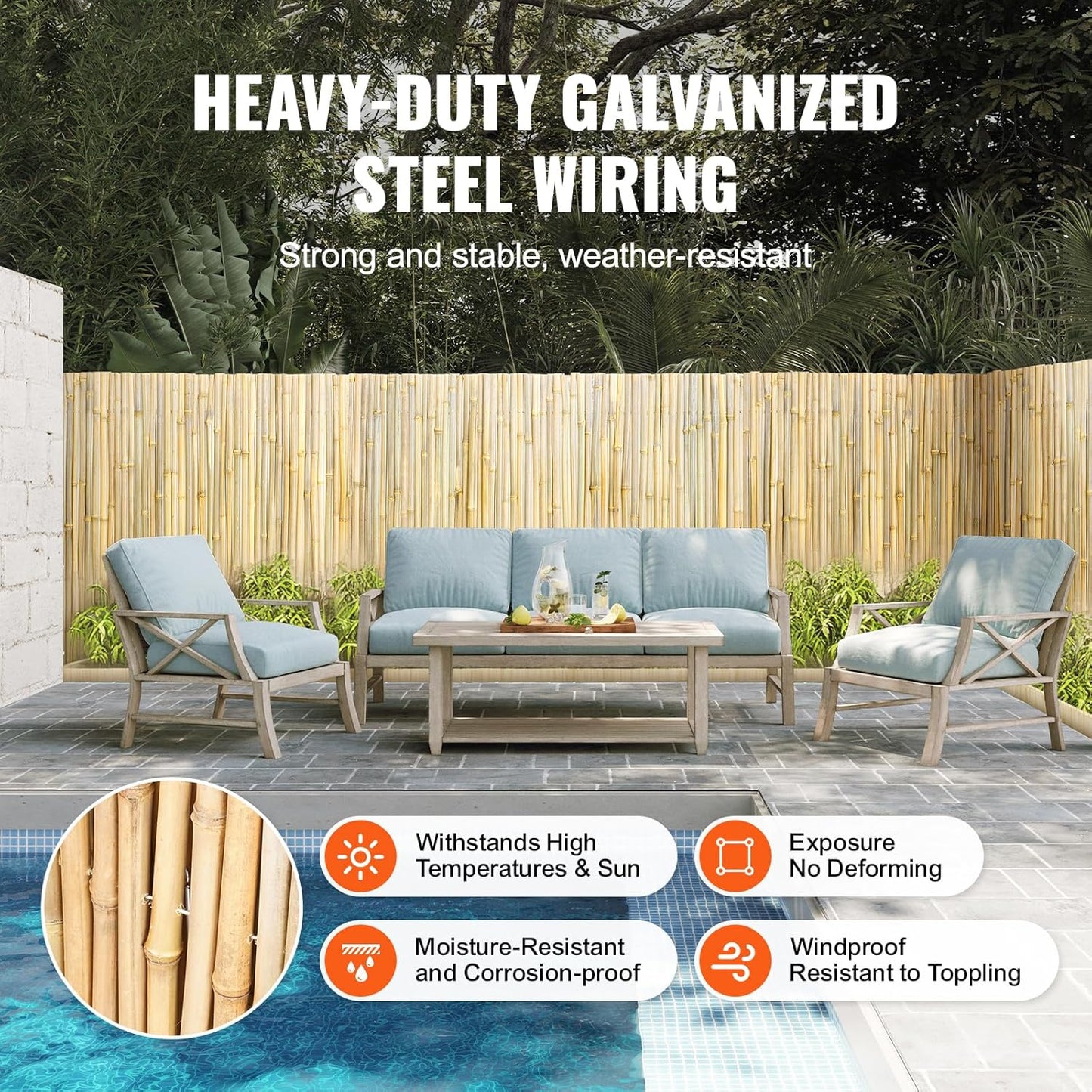 VEVOR Natural Rolled Bamboo Fence, Eco-Friendly Privacy Screen - 4 ft H x 6 ft L x 0.75 in D, Decorative for Garden, Backyard, Balcony, Patio, Pool Side