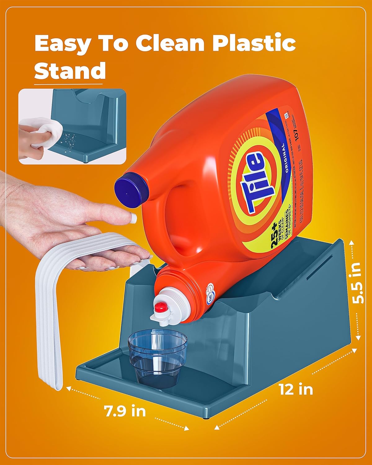 TidyFriend Laundry Detergent Holder Stand with Tray, Laundry Detergent Stand with Non-Slip Rubber Feet for Laundry Room Organization, Easy Pour, No Tilt Design (Slate Grey)