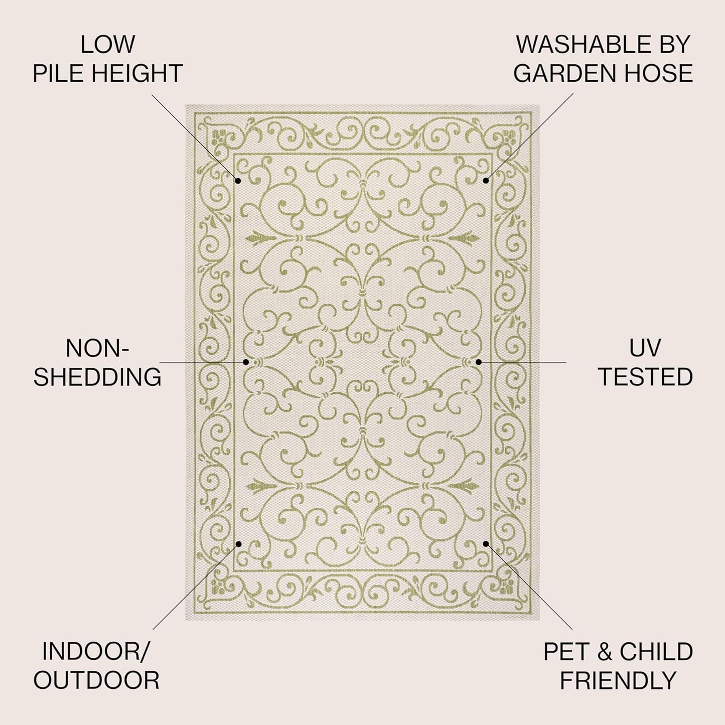 JONATHAN Y Vintage Filigree Indoor Outdoor Area Rug 9X12 Cream/Green, Charleston Textured Weave for Backyard, Patio, Porch, Easy-Cleaning, High Traffic, Pet-Friendly, Non-Shedding (SMB106I-9)