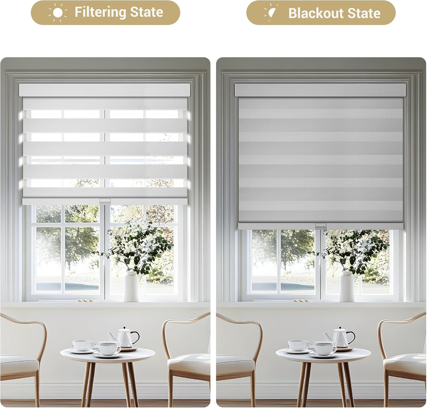 Cordless Zebra Blinds for Windows, Blackout Interior Blinds,Easy to Install,UV Protection,for Offices and Home,Custom Roller Shades, Solid White, 44" W x 72" H