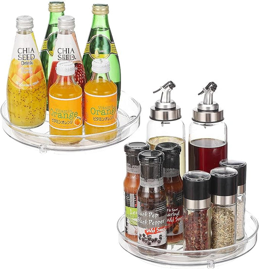 URALFA 9 Inch Lazy Susan Spice Rack Organizer, 360 Degree Rotating Round Lazy Susan Turntable for Cabinet, 2-Pack, Clear