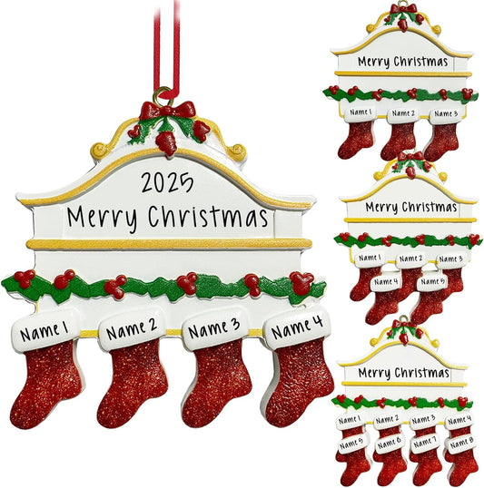 2025 Personalized Christmas Ornaments Family of 2/3/4/5/6/7/8,Custom Christmas Stoking Ornaments Deorations with Names,Customized Xmas Ornament Tree Deorations,Personalized Xmas Ornament Gifts
