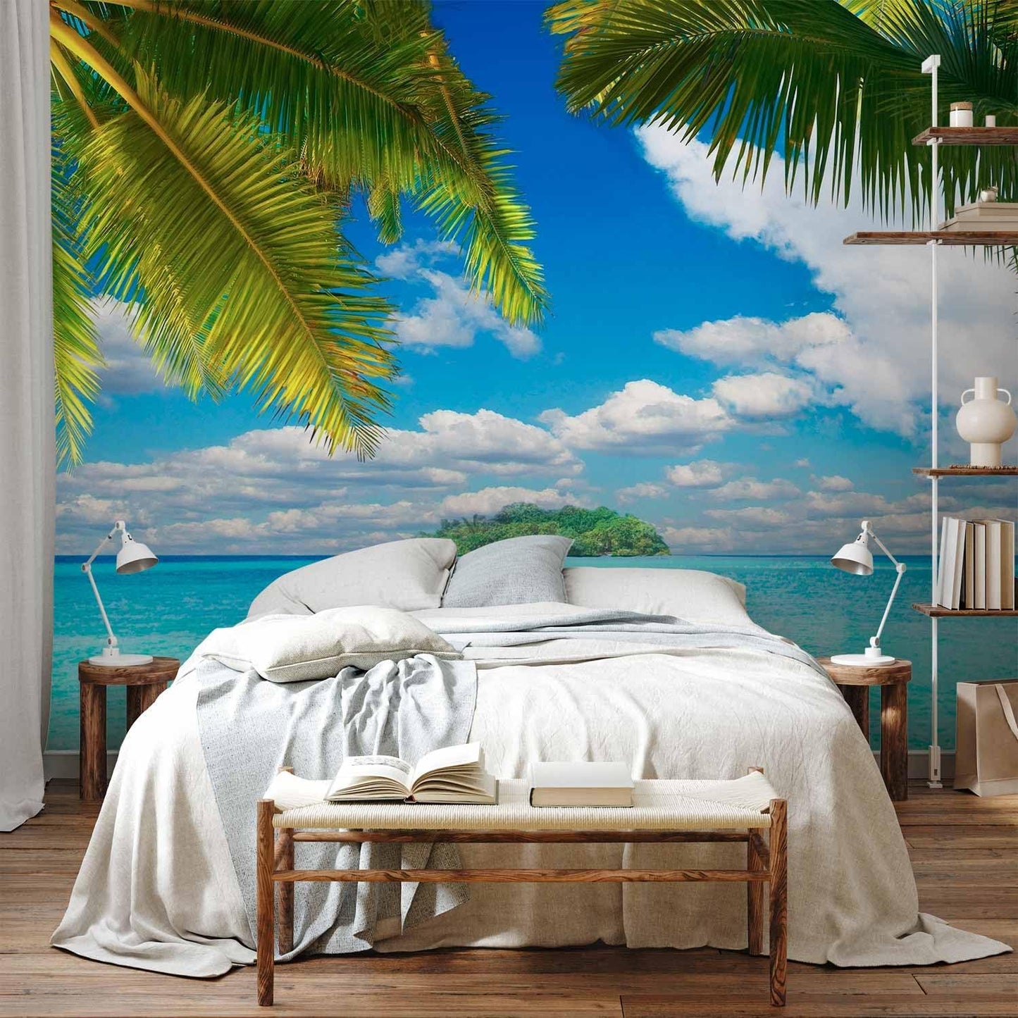 artgeist Premium Wall Mural Nature 216x98 in - Non-Woven Photo Wallpaper Art Print Fleece Wall Mural Decoration Holiday Lagoon Palms n-A-10068-a-a