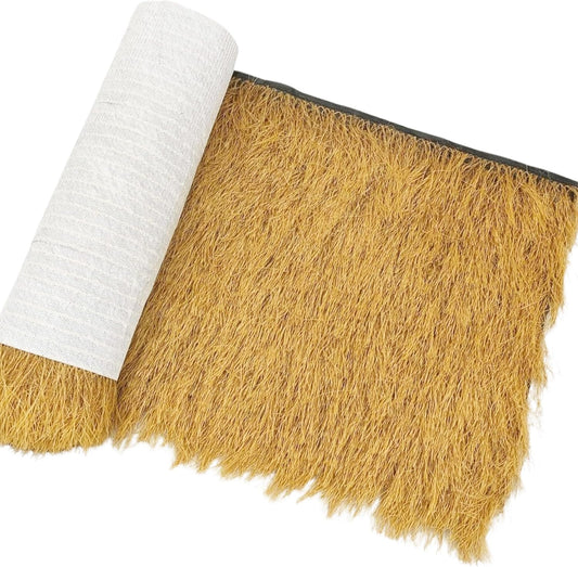 Realistic Synthetic Thatch Roll Sun-Bleached Yellow - 18 & 30 Inch Widths - Reinforced Weave for Mexican Palapa, Tiki Bars, Hawaiian Parties & Patio Decor (18 Inch Width x 20 Feet Length)