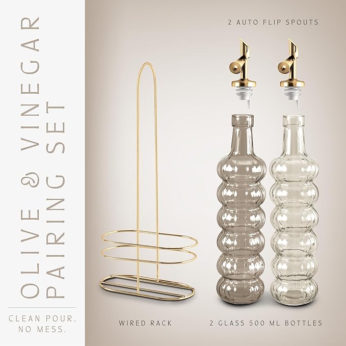 COOK WITH COLOR Glass Olive Oil Bottle Dispenser - 2 Pack- 17oz Oil and Vinegar Cruet - Olive Oil Carafe Decanter for Kitchen