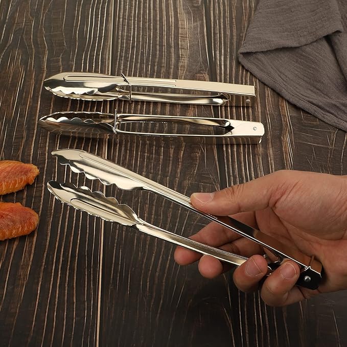 MSY BIGSUNNY 9 Inch Food Tongs for Cooking and Serving- Aluminum Kitchen Utensil - Set of 3 (silver)