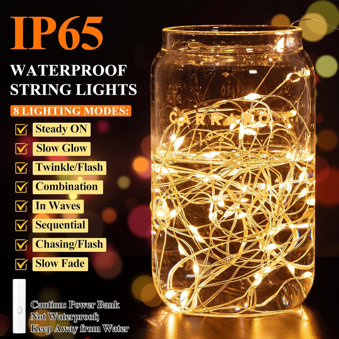 Lakumu Mini Fairy Lights Battery Operated, Twinkle Lights with Timer, Rechargeable LED String Lights for Bedroom, Christmas Decorations, Wedding, Vine, Centerpiece Table Decor (5M/16FT Orange)