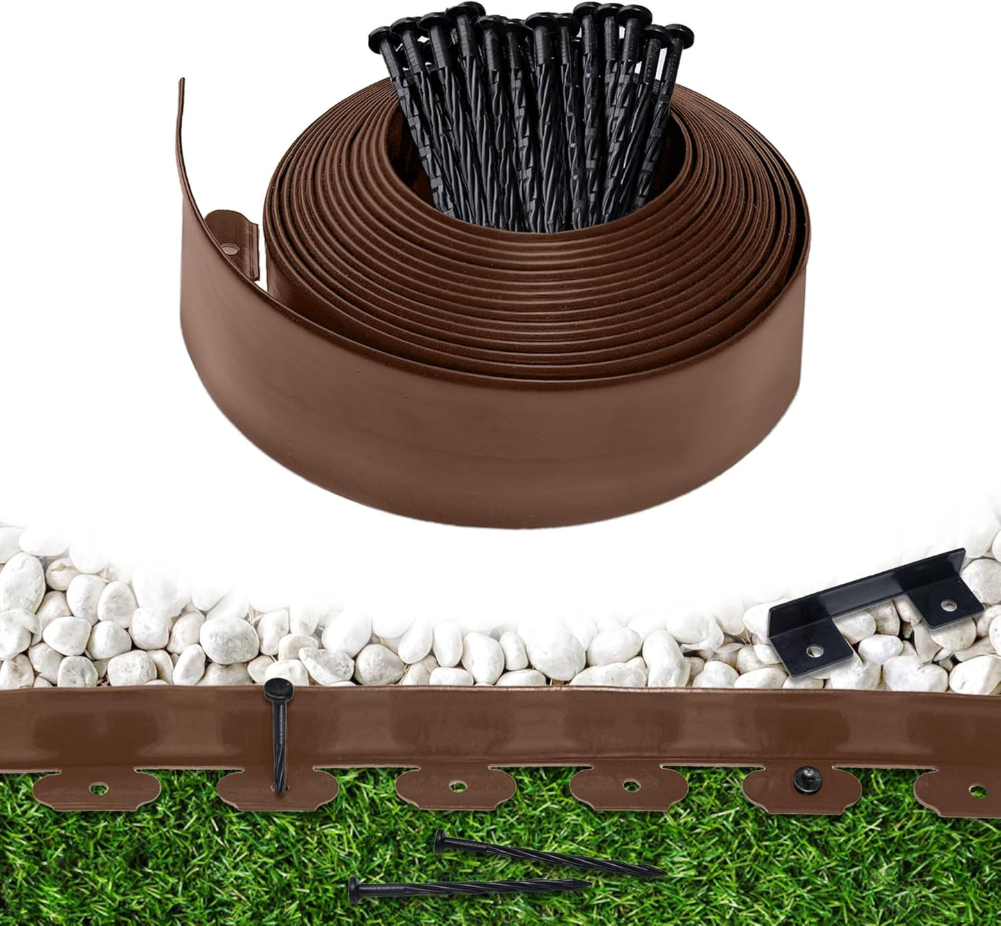 Landscape Edging Border 100 FT 4 Inch Tall with 180 Spikes, Plastic Edging for Landscaping, Garden Edging Border, Flower Bed, Paver and Lawn Edging Border, Brown