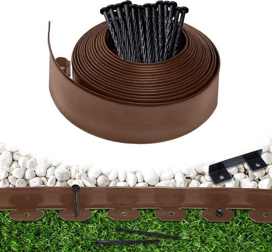 Landscape Edging Border 100 FT 4 Inch Tall with 180 Spikes, Plastic Edging for Landscaping, Garden Edging Border, Flower Bed, Paver and Lawn Edging Border, Brown