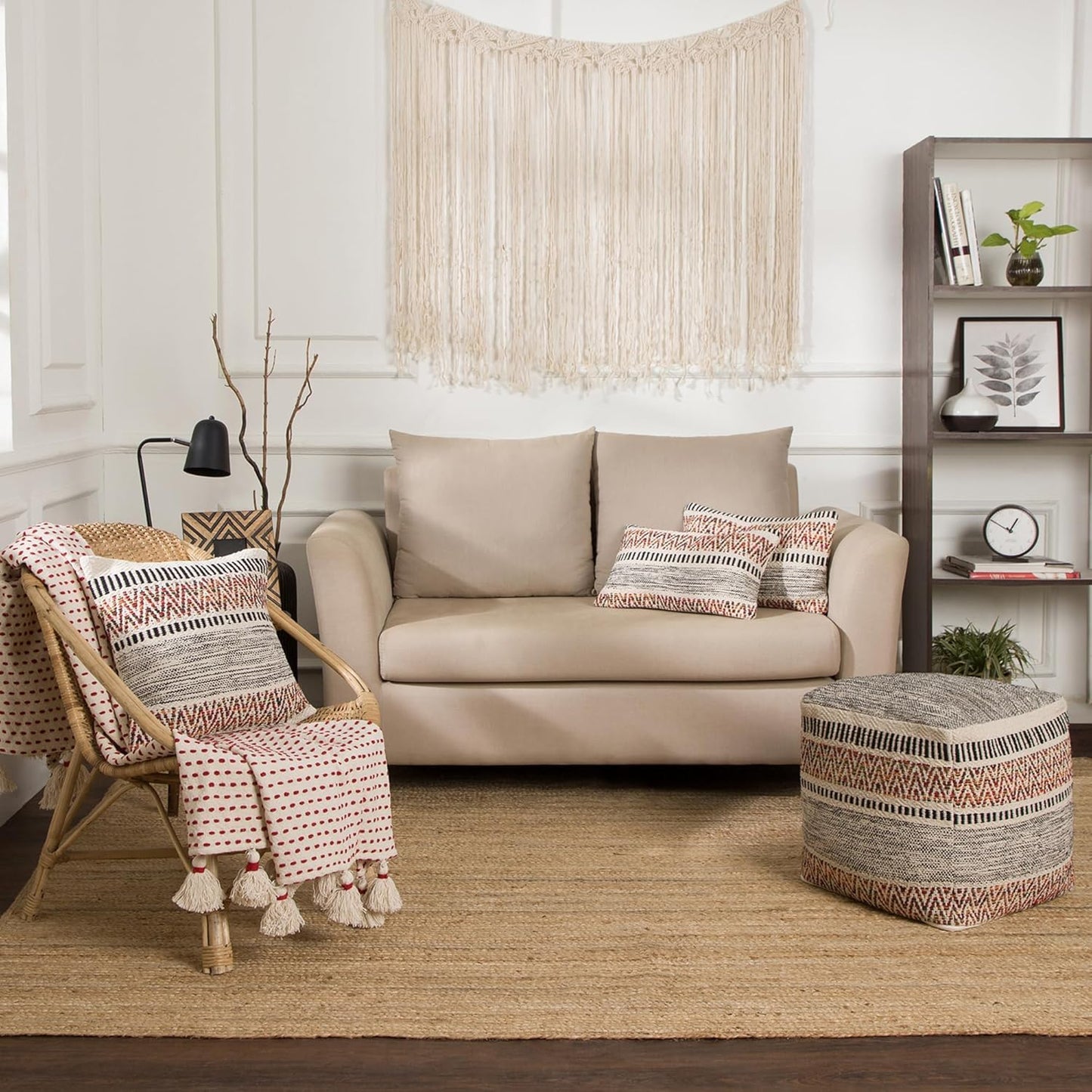 REDEARTH · Tufted Pouf Ottoman with Filler Textured Storage Cube Bean Bag Pouffe Footrest for Living Room, Bedroom, Nursery, Home Decor - 100% Cotton (17.5"X17.5"X17.5", Motley Bohemia Multi)