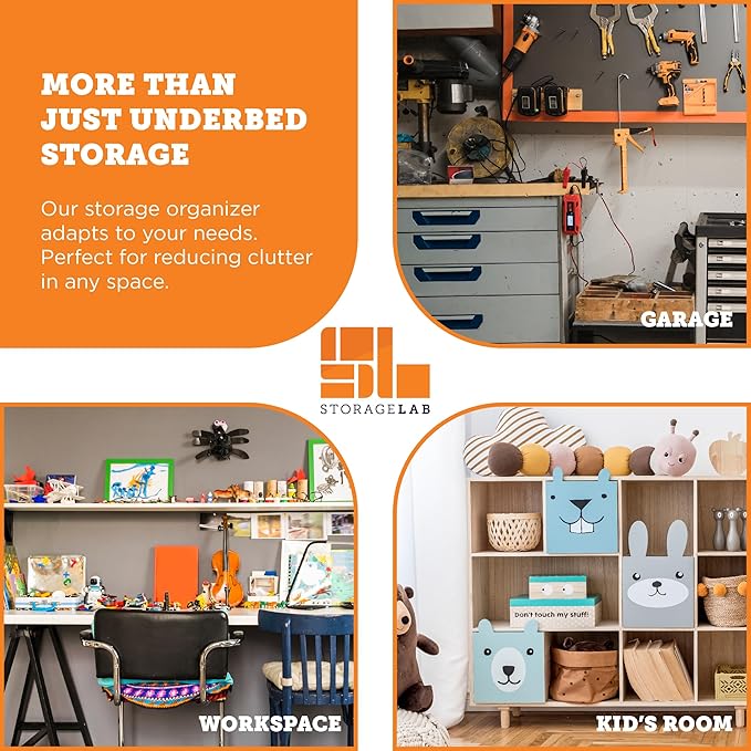 storageLAB Under Bed Storage Containers - Foldable Closet Organizer with Clear Top, Sturdy Handles - 7L Capacity Storage Box for Clothing, Comforter, Blanket, and Shoe - 2 Pack, Soft-Sided, Gray