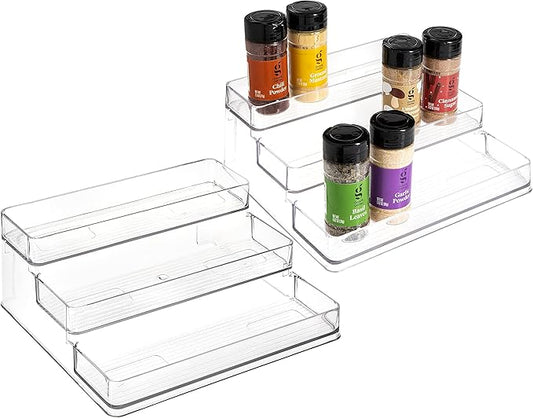 SIMPLEMADE 3-Tier Spice Rack Organizer - Versatile Storage Shelf for Kitchen, Bathroom, Bedroom & Office, Set of 2, Clear