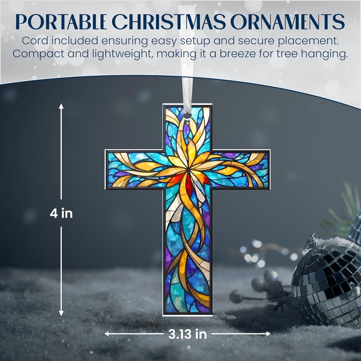 FLAGWIX Christian Gifts for Women Men - Acrylic Christmas Ornaments 2025 - Catholic Spiritual Religious Gifts for Women Mom Grandma, Cross Ornaments for Christmas Tree, Religious Gift, Cross Ornament