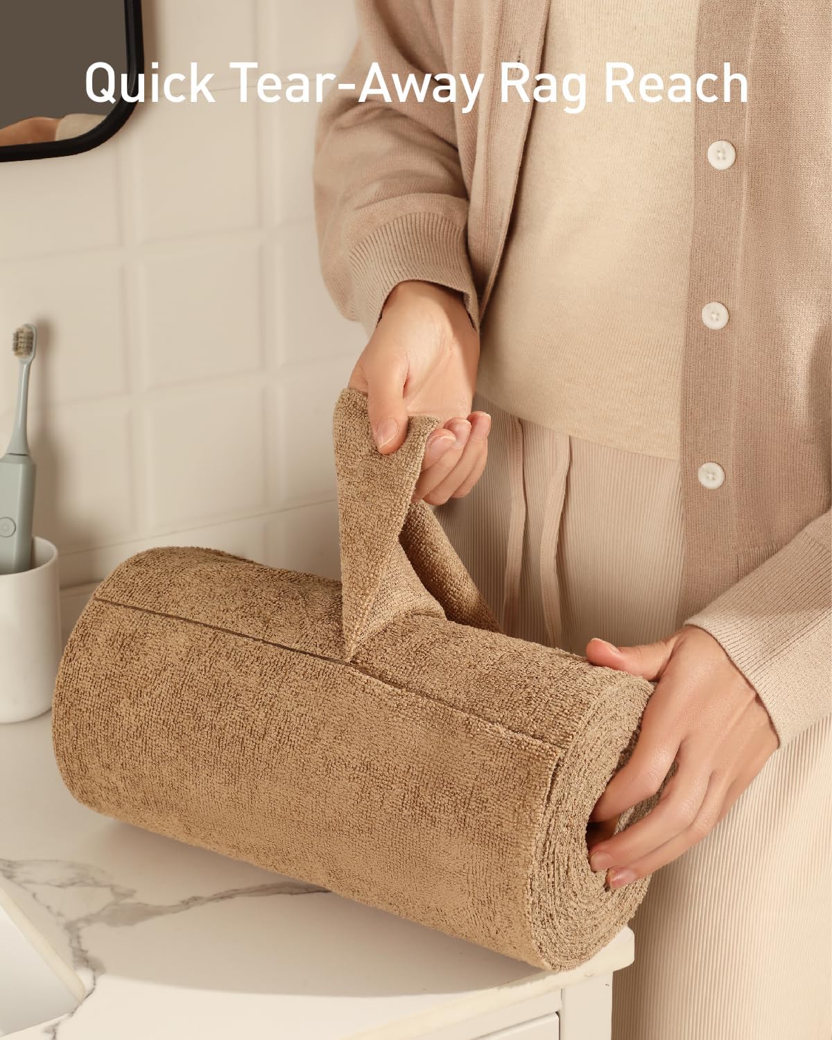 Fantasticlean Microfiber Cleaning Cloth Roll -75 Pack, Tear Away Microfiber Towels, 12" x 12", Reusable, Washable, Scratch Free, Ultra Absorbent Dish Rags for Car, Home, Garage or Shop (TAN)